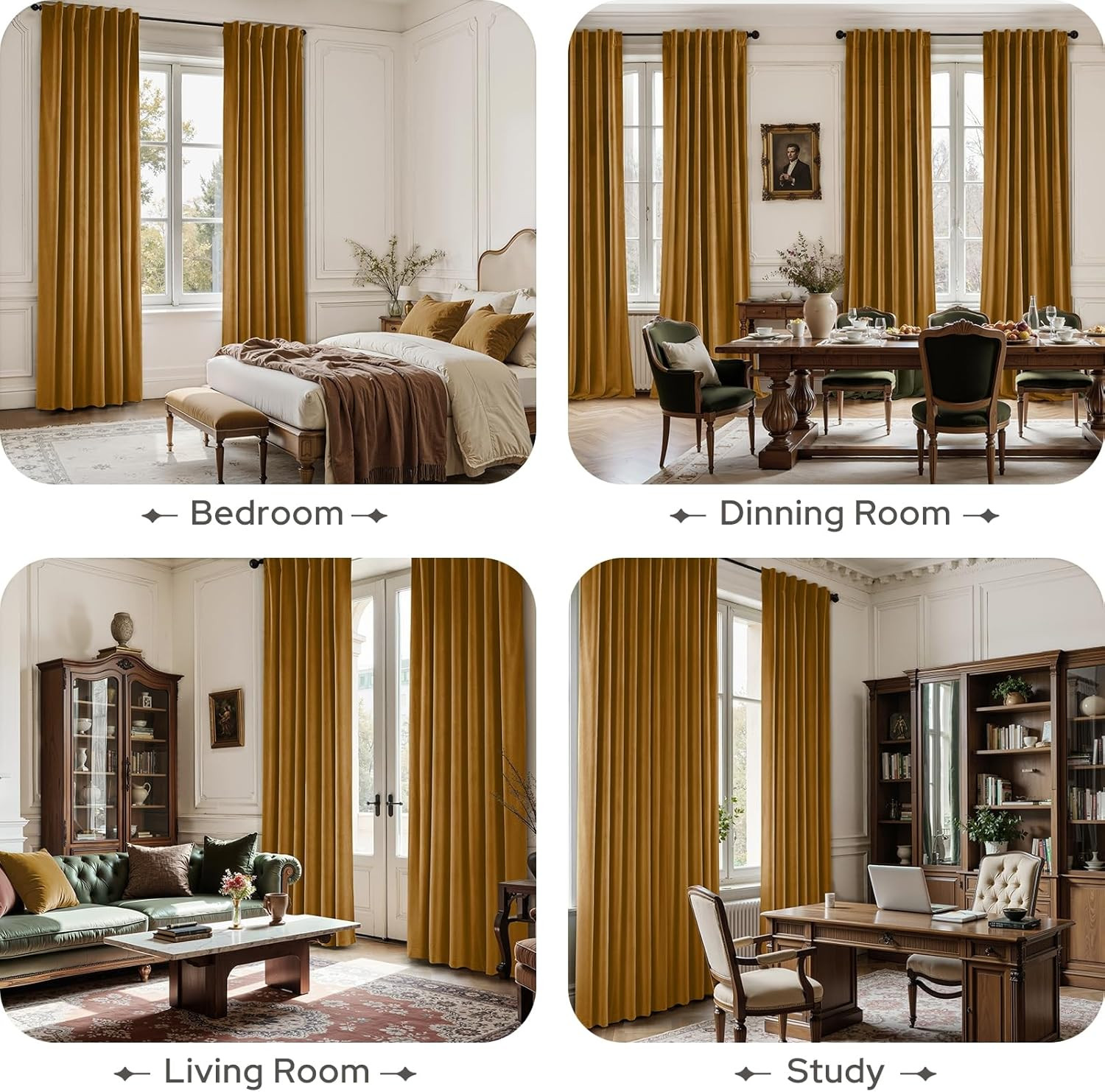 Luxury Blackout Gold Velvet Curtains, 52×96 Inch, 2 Panels for Home Decor