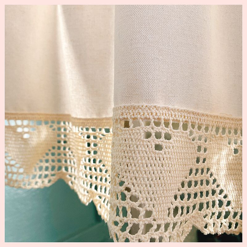 Country Style Heart Shape Patten Crochet Lace Beige Cotton Curtain 45cm Drop