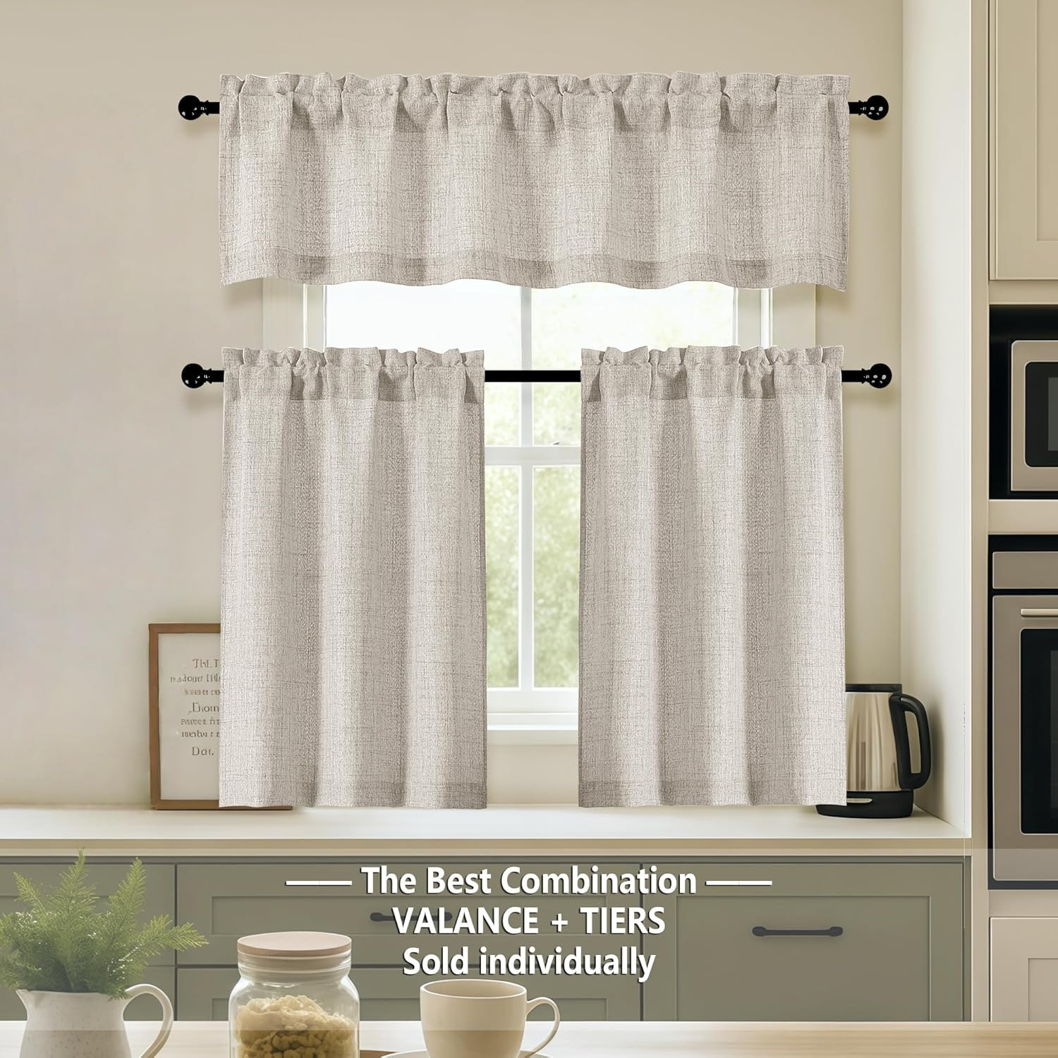 Valance for Windows, Light Filtering Faux Linen Textured Small Short Valance Kit