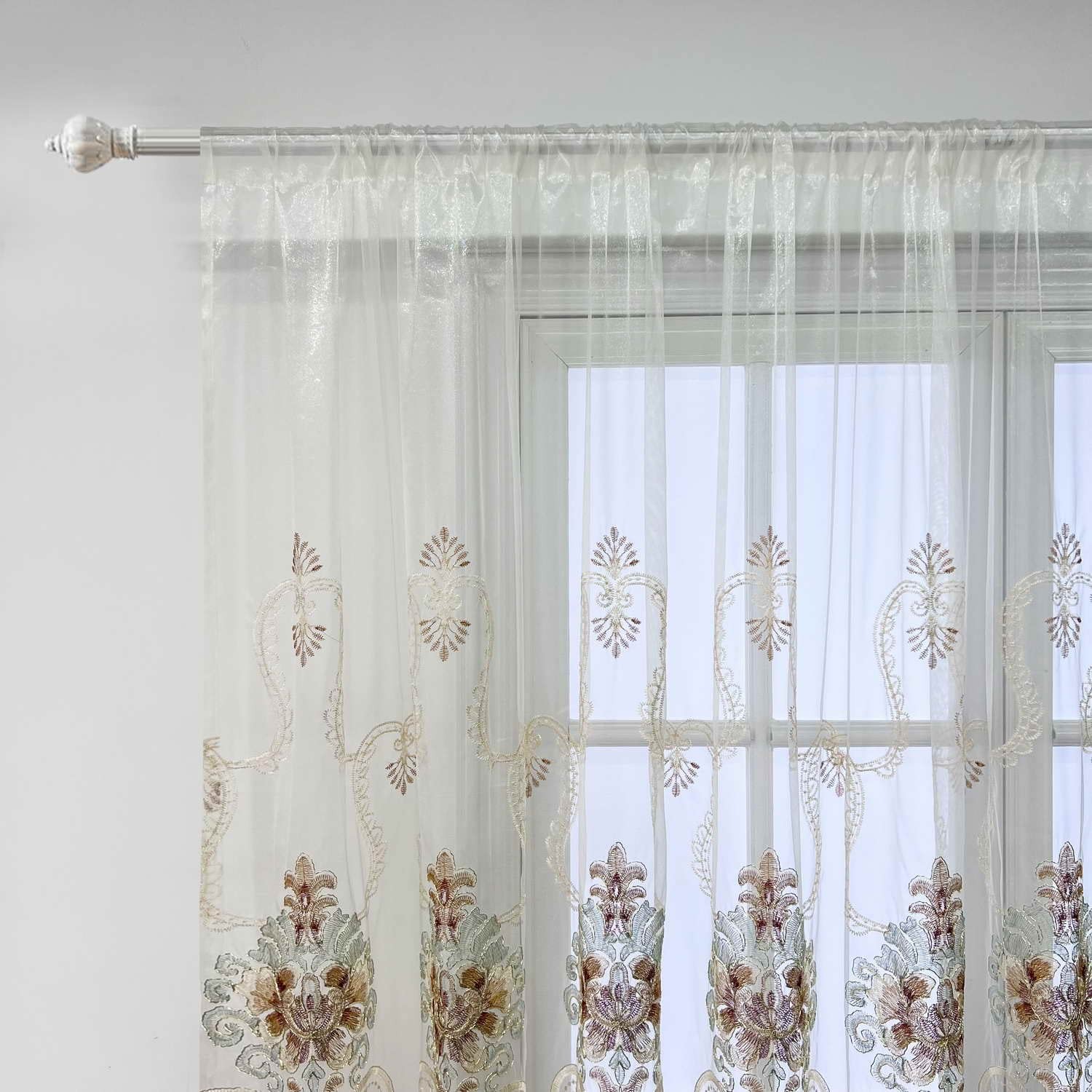 Wpkira Exquisite European Embroidered Floral Sheer Curtains Rod Pocket
