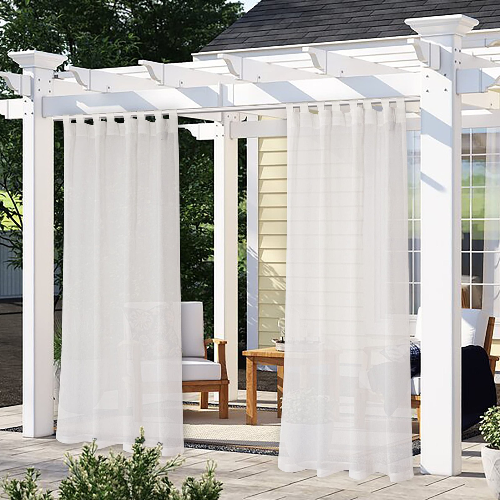 LORDTEX Burlap Linen Look Outdoor Curtain for Patio – 2 Panels Waterproof Tab…
