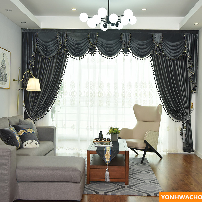 luxury modern Iron gray thick Italian velvet cloth blackout curtain valance N941