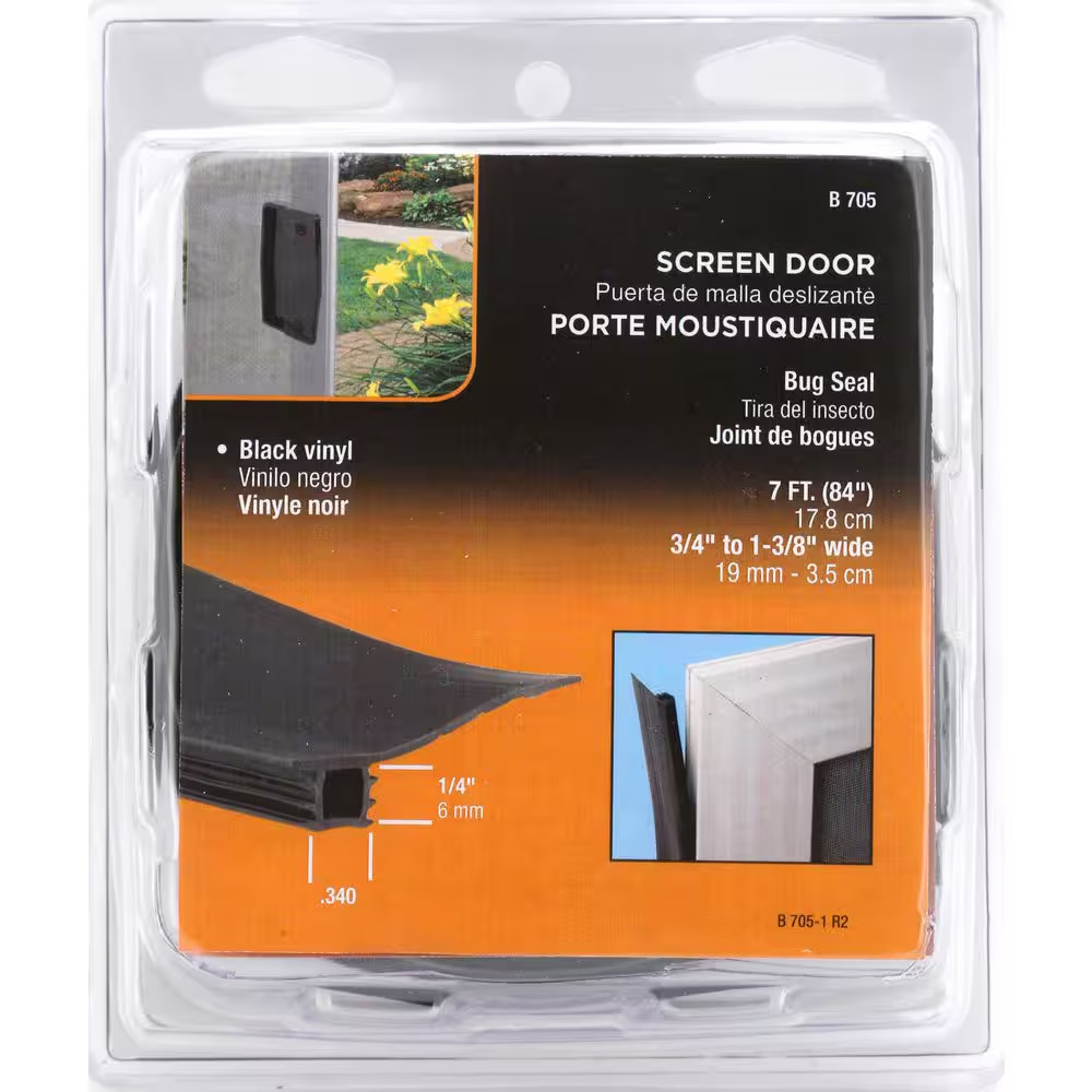 3/4 In. to 1-3/8 In. Wide, 7 Ft. Black Vinyl Bug Seal
