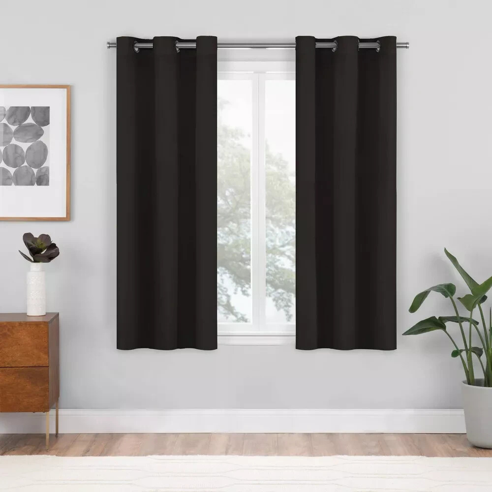 ⚡ 1 Pc Blackout Shadow Window Curtain Panels – Eclipse – Black Size 37″W x 63″L