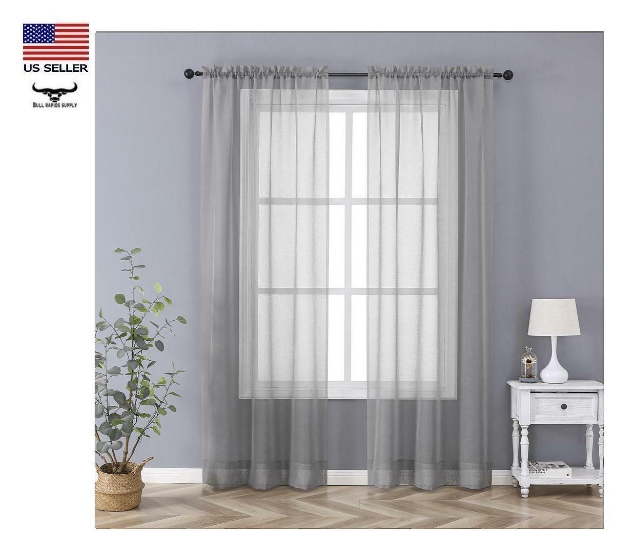Regal Home Collections Gray 80″x84″ Classic Sheer Rod Pocket Curtain Panel Pair