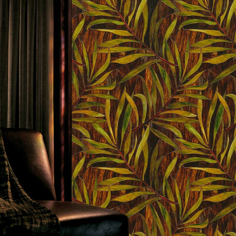 3D Leaves Stained Window Film Opaque Frosted Static Glass Sticker Blackout