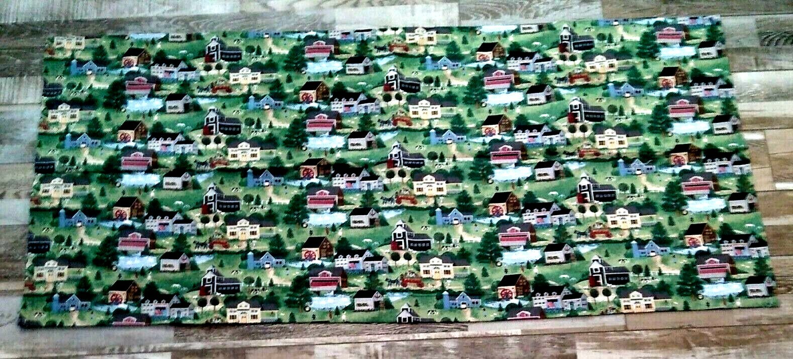 Farmhouse Village Country Town Scene Curtain Valance Handmade Pastoral 24 X 52
