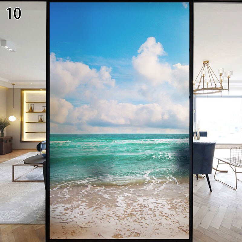 Wave Beach Static Privacy Frosted Stained Window Film Flower Glass Sticker Decor
