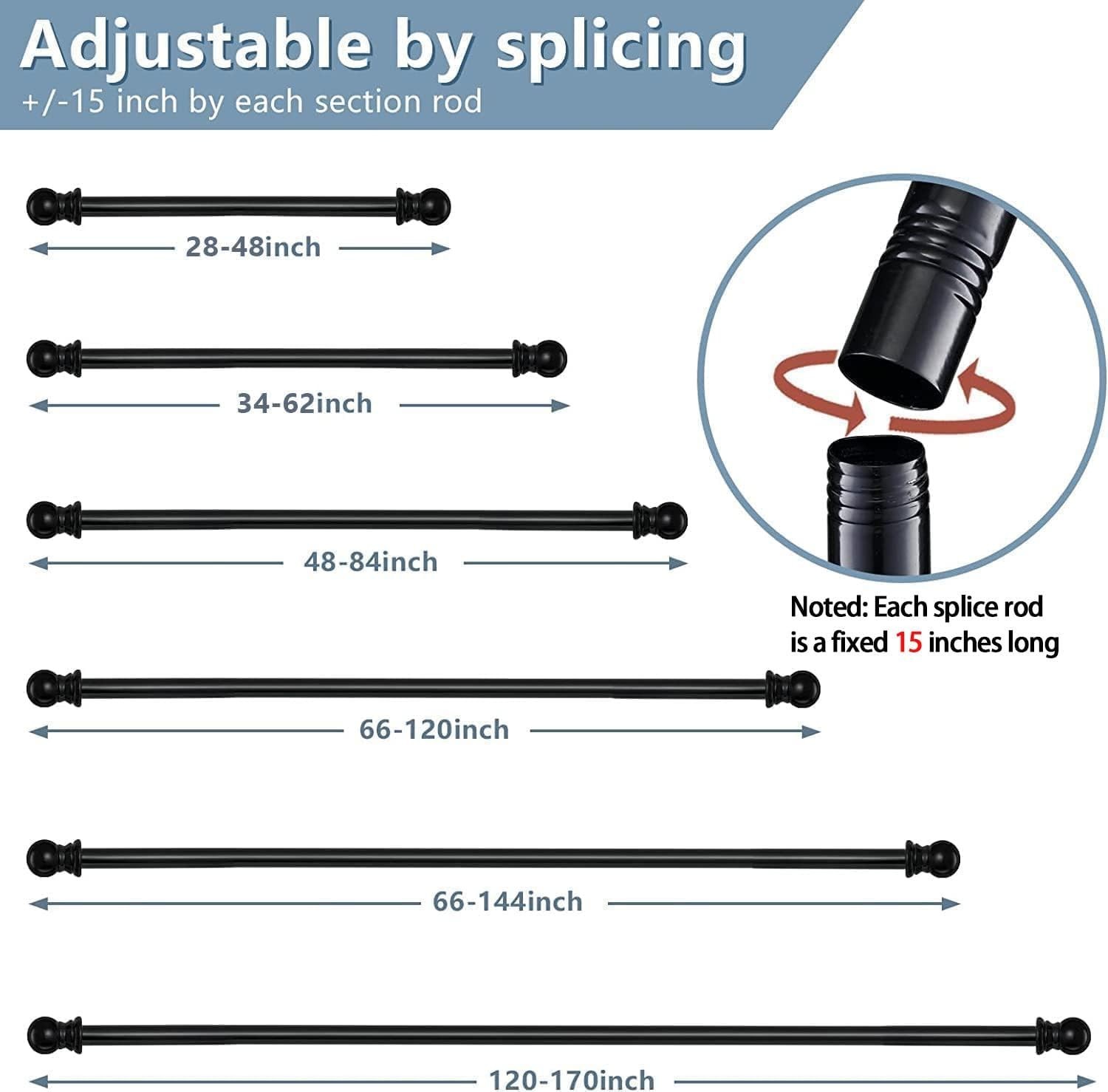 Extendable Black Curtain Rod – 120″-200″ for Sliding Doors