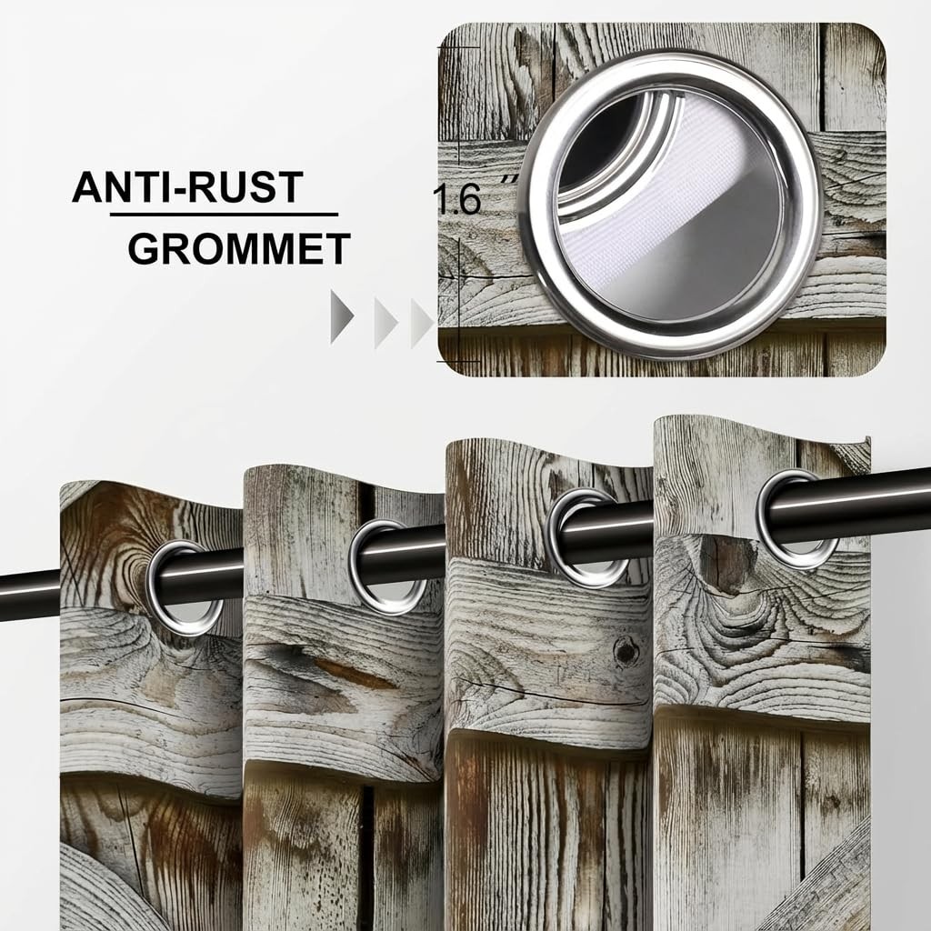 Barn Door Blackout Curtains – Rustic Wood Farmhouse Country Style Window Drap…