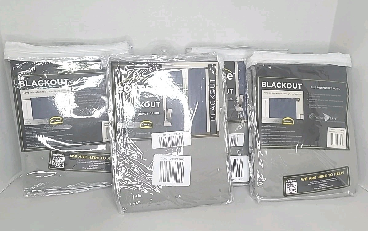 4 Panels Eclipse Blackout Darrell Gray Rod Pocket Panels 37″x63″