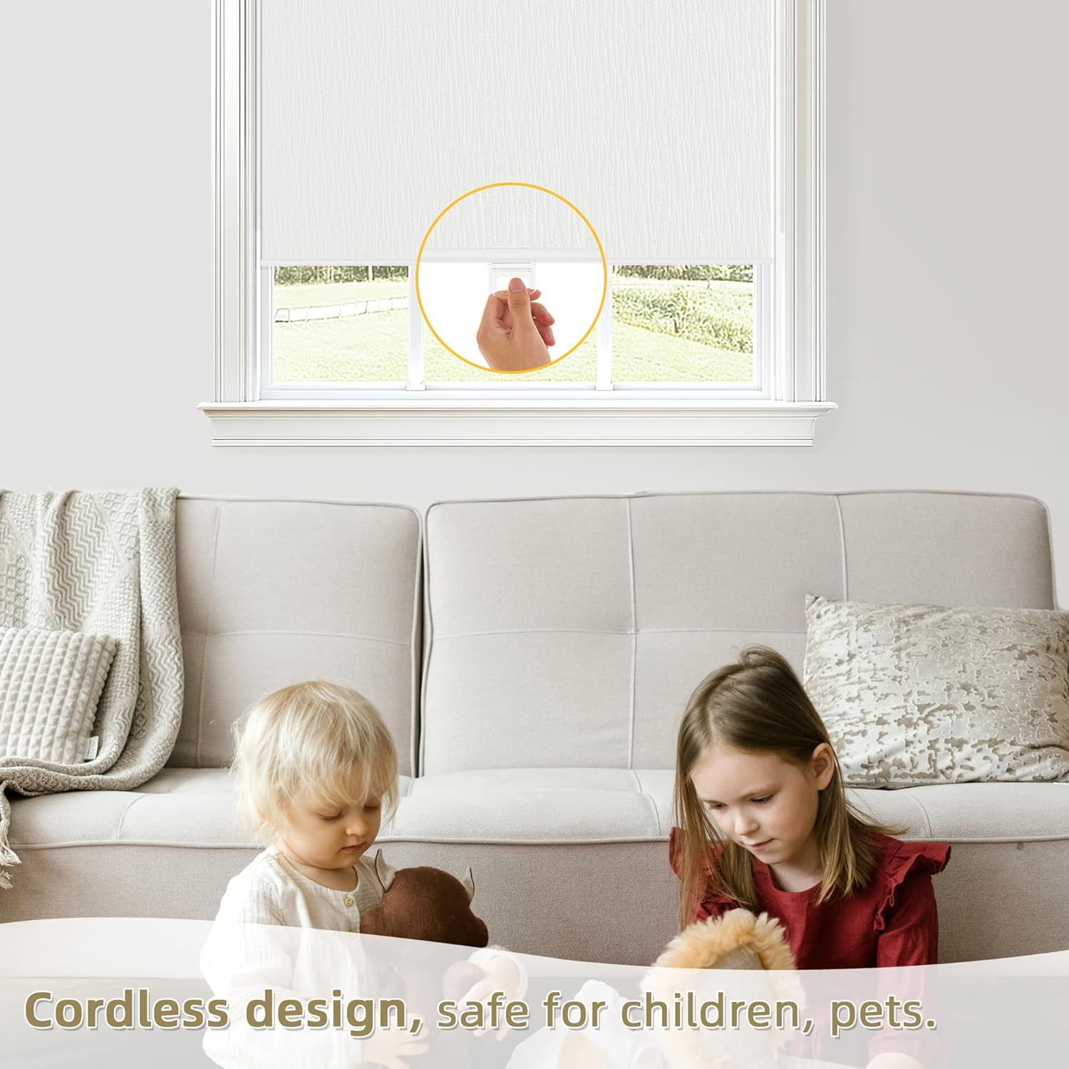 Cordless Blackout Roller Shades, Striped Design, 57″ W X 72″ H, White