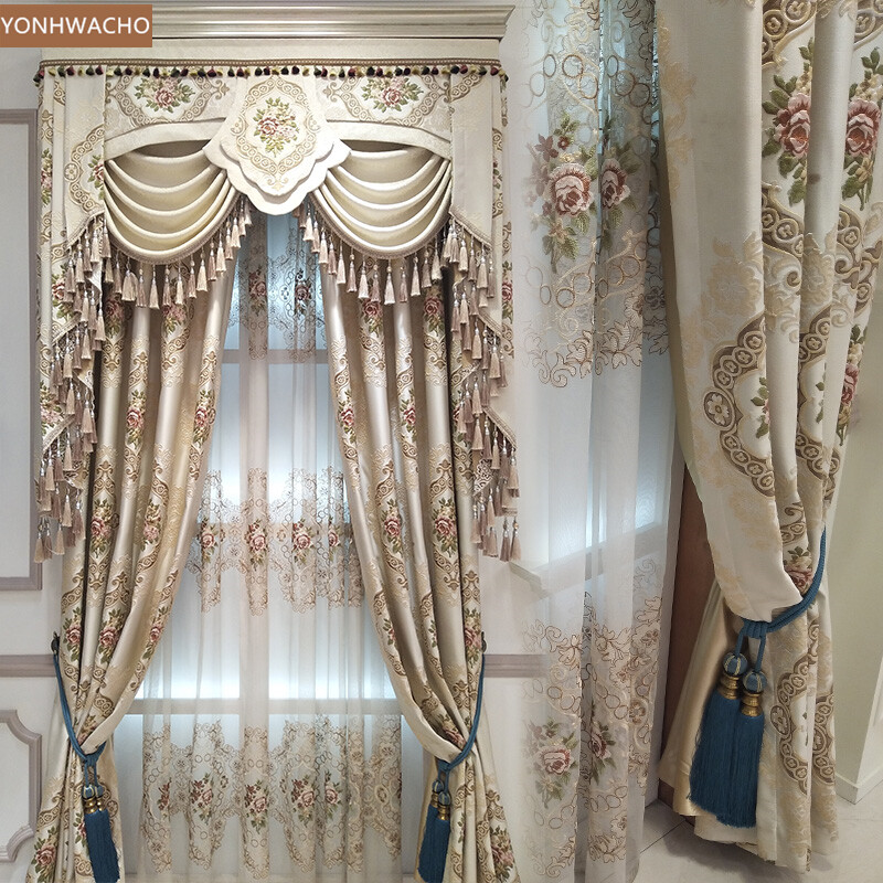 jacquard high precision beige thick cloth blackout curtain valance panel C512