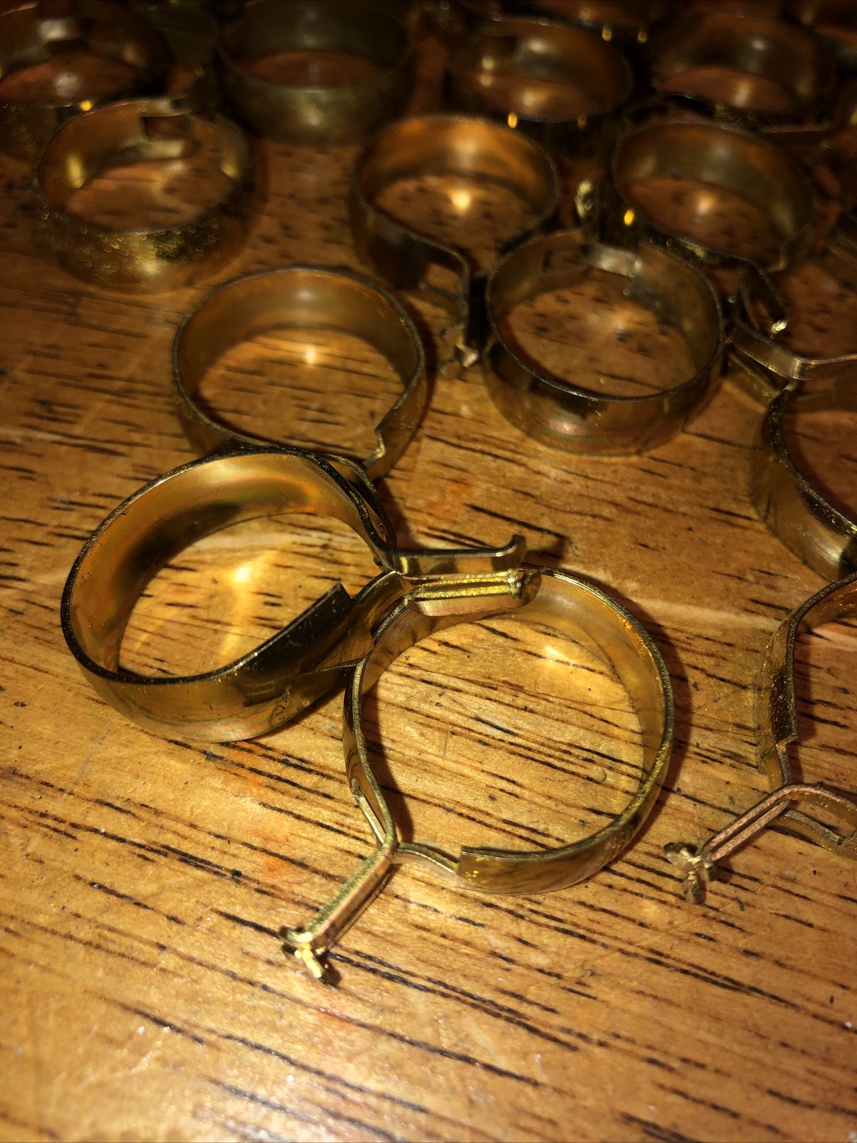 22 Vintage Bright Brass Finish Clip-On Cafe Curtain Drapery Rings 7/8 Inch