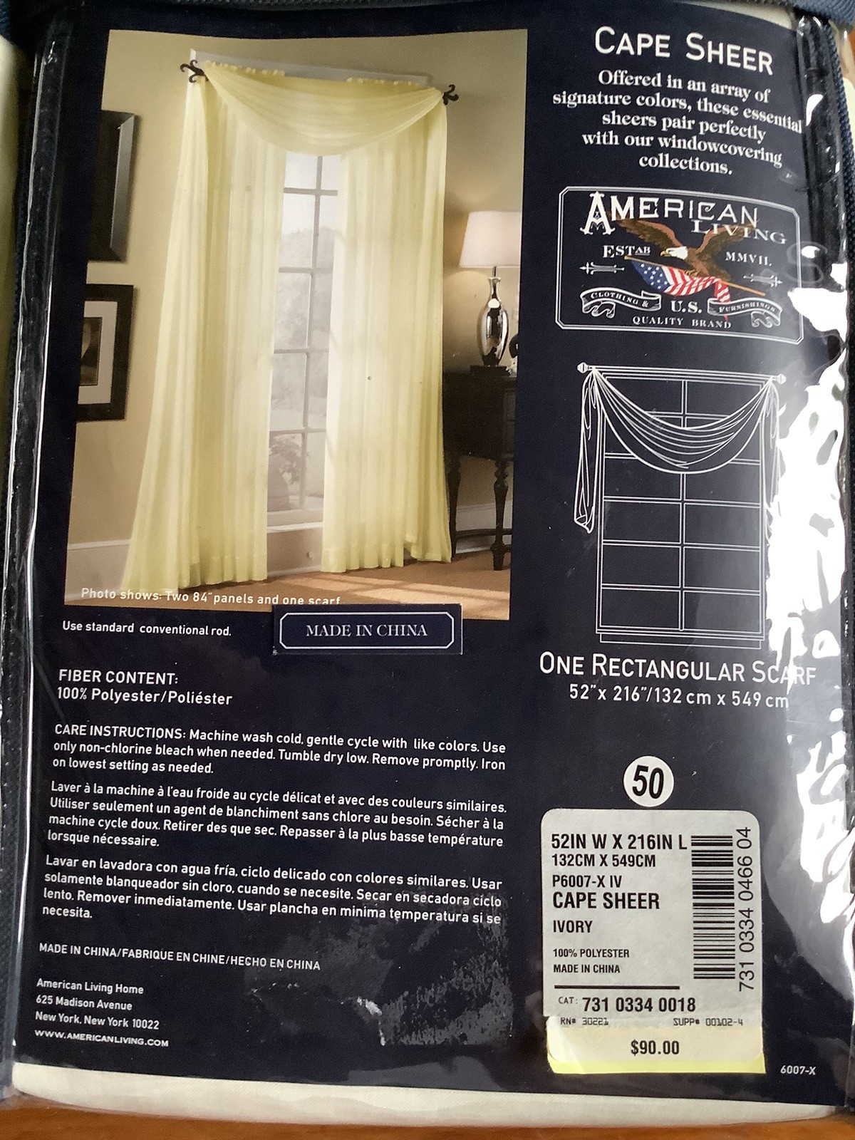 American Living Ralph Lauren Set Of 2 Rectangular Scarf Valance Sheer Ivory