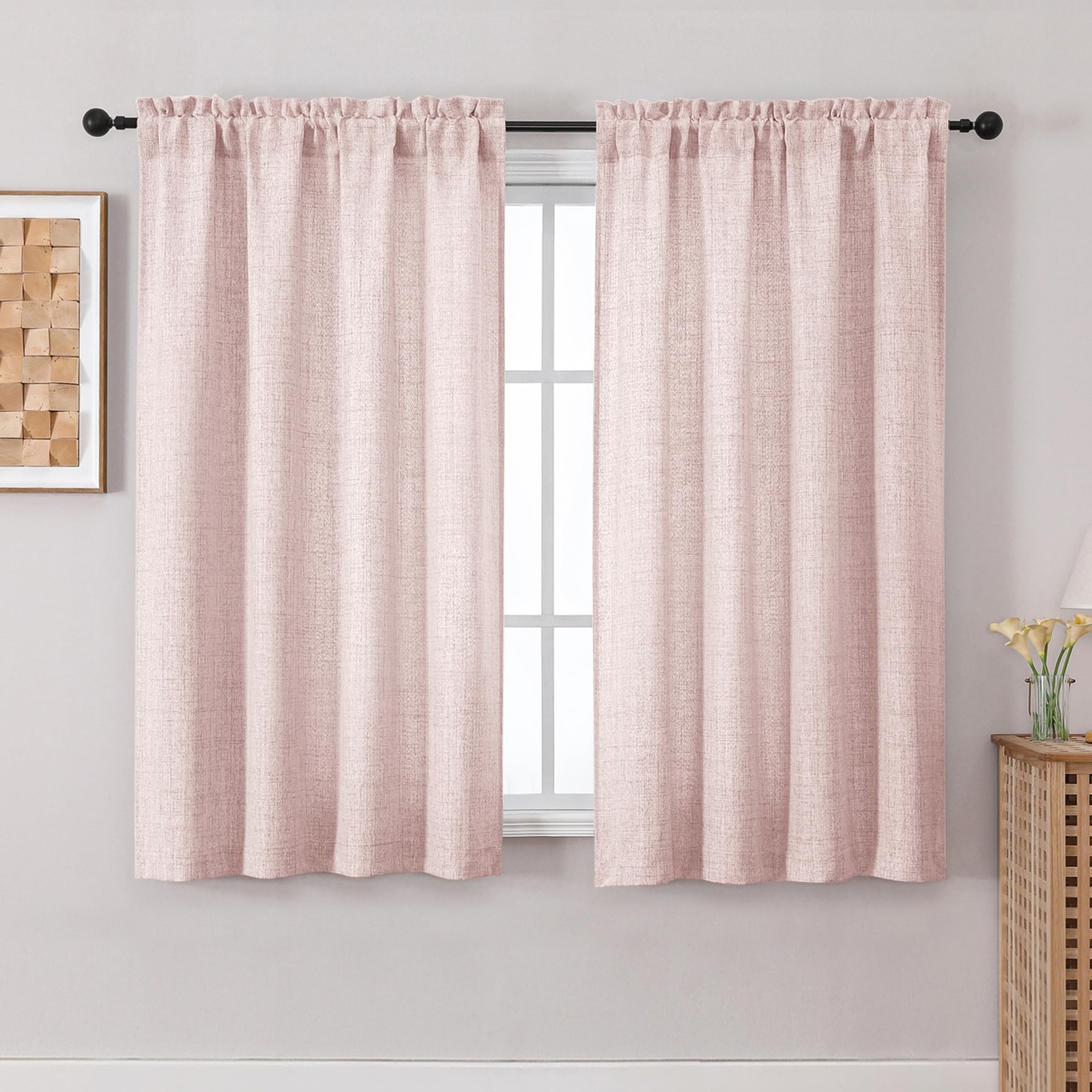 Blush Pink Curtains 54 Inch Length for Living Room, Light Filtering Textured …