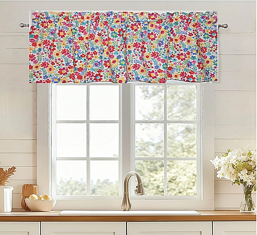 Spring Easter Curtain Valance Flower Daisy Red Pink Blue Turquoise Green Yellow