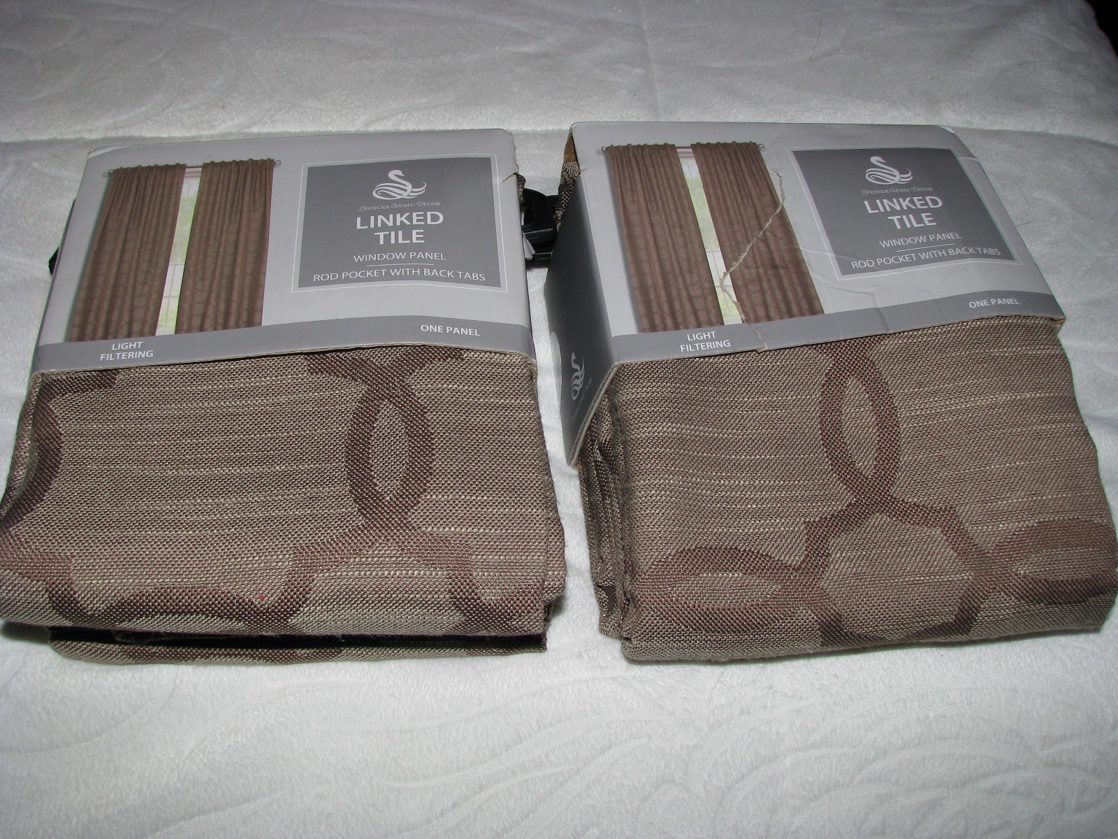 NEW Two Mocha Window Panels Curtains Linked Tile Pattern 52″ x 84″