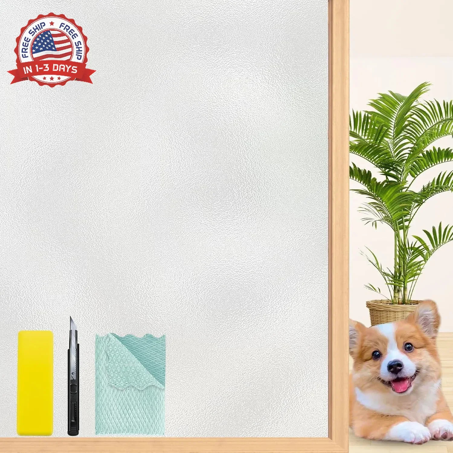 Niviy Frosted Glass Window Film Front Door Opaque Window Cling Decorative Privac