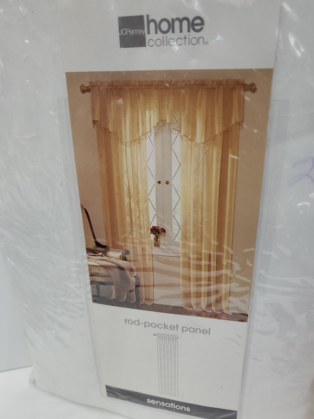 Curtain- JC Penny Home Collection Rod-Pocket Panel (Sensations) 63″ Length-White
