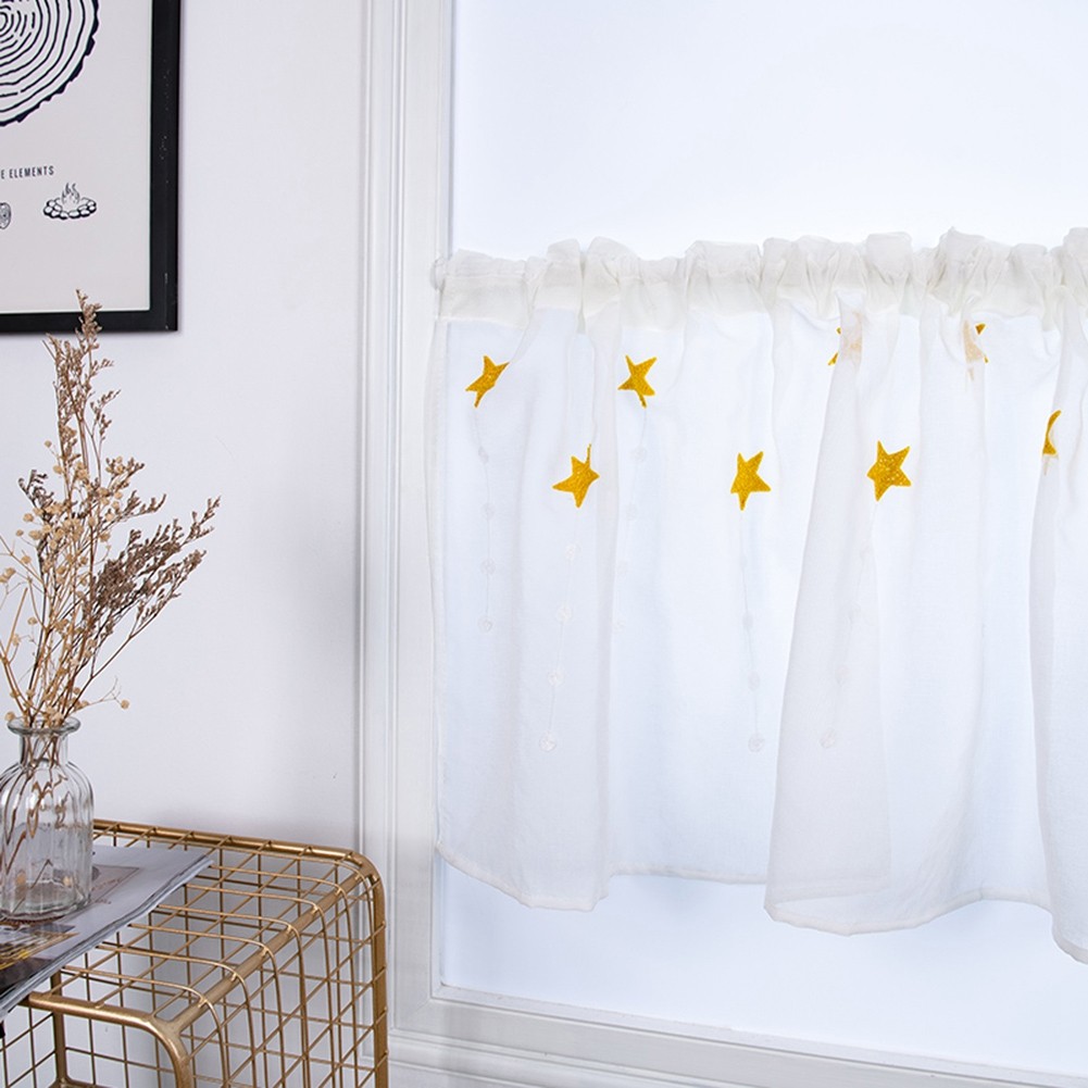 Kitchen Tiers Cabinet Embroidery Curtain Short Curtain Half Window