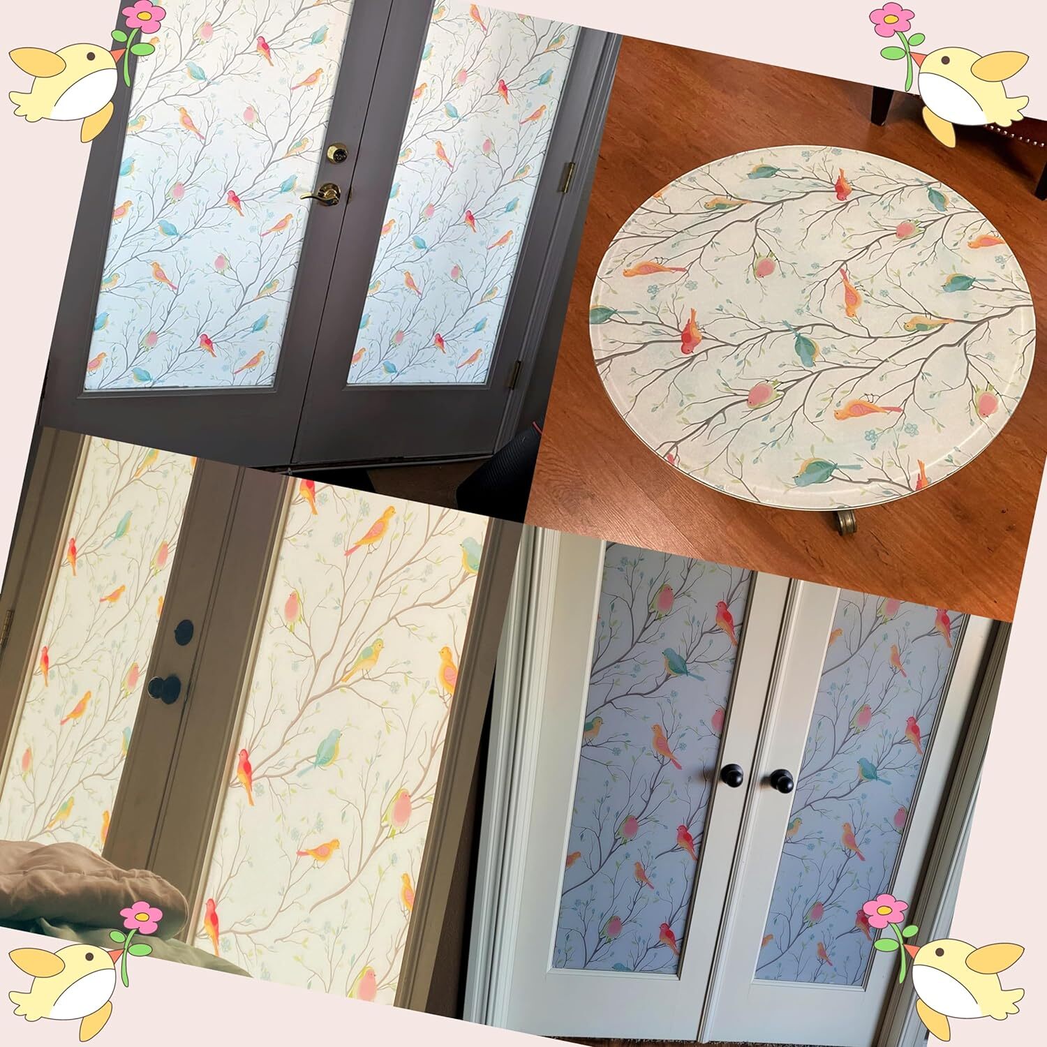 Window Privacy Film Decorative Bird Stained Glass Window Film Bathroom Fr