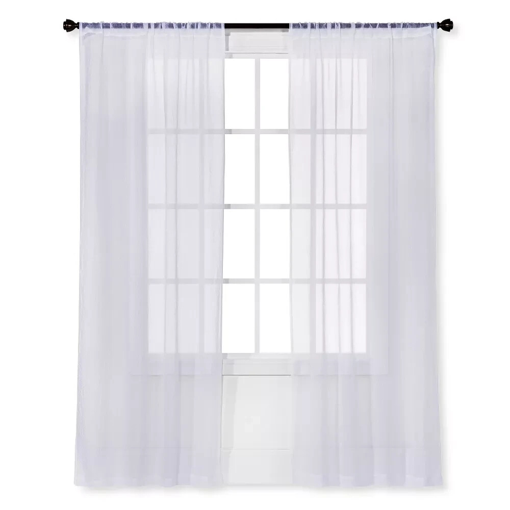 ⚡️1 pc Sheer Crinkle Window Curtain Panel White – Room Essentials 40″W x 84″L