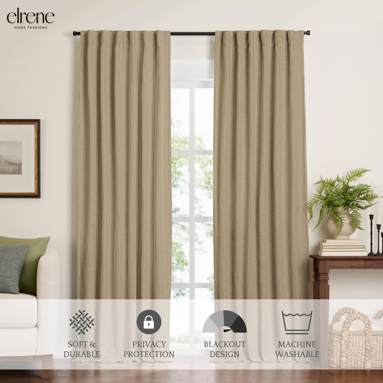 Elrene Home Fashions Harrow Solid Texture Blackout Single Window Curtain Panel