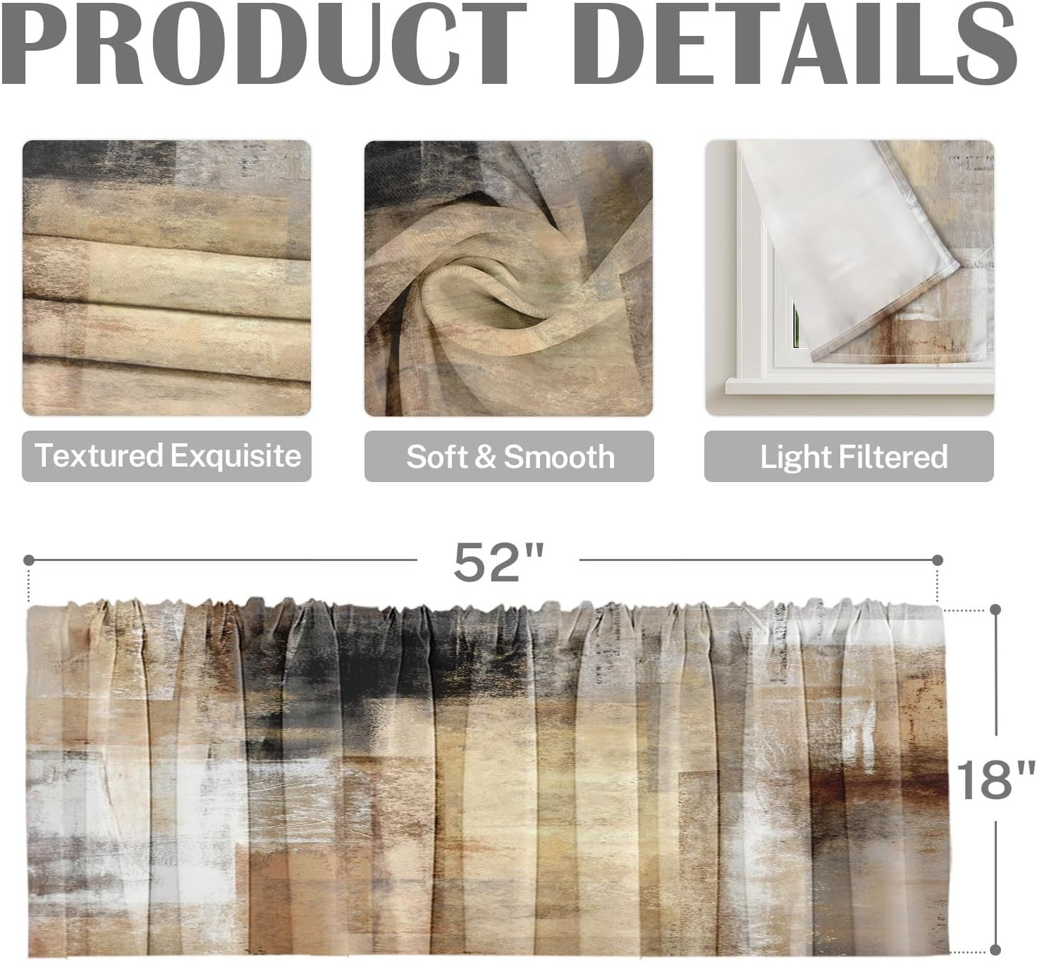 2 Pack Valances Window Treatments, Brown Abstract Modern Art Blackout Drapes Adj