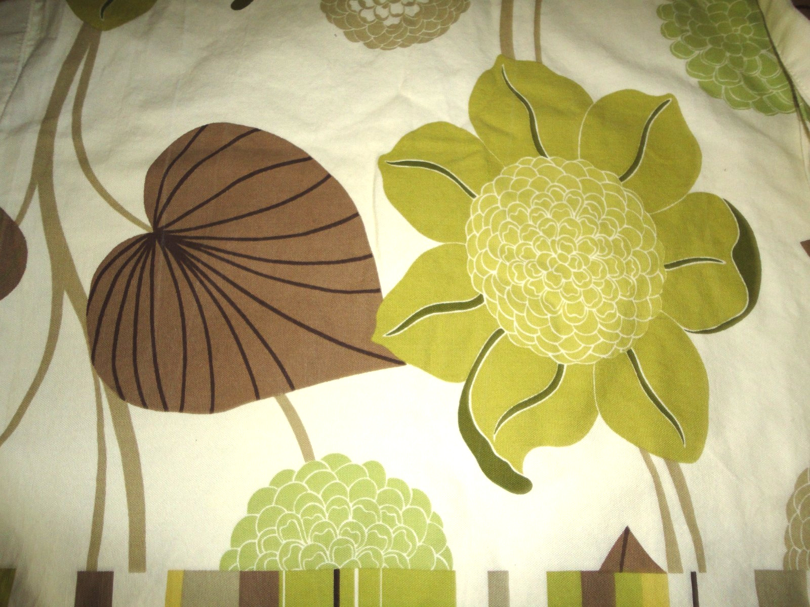 PIER 1 IMPORTS DELILAH GREEN BROWN FLORAL LEAVES STRIPE (2) PANELS CURTAIN 53X83