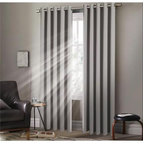 EYELET Ring Top Plain Thermal Silver BLACKOUT LINED Curtains with Tie Backs