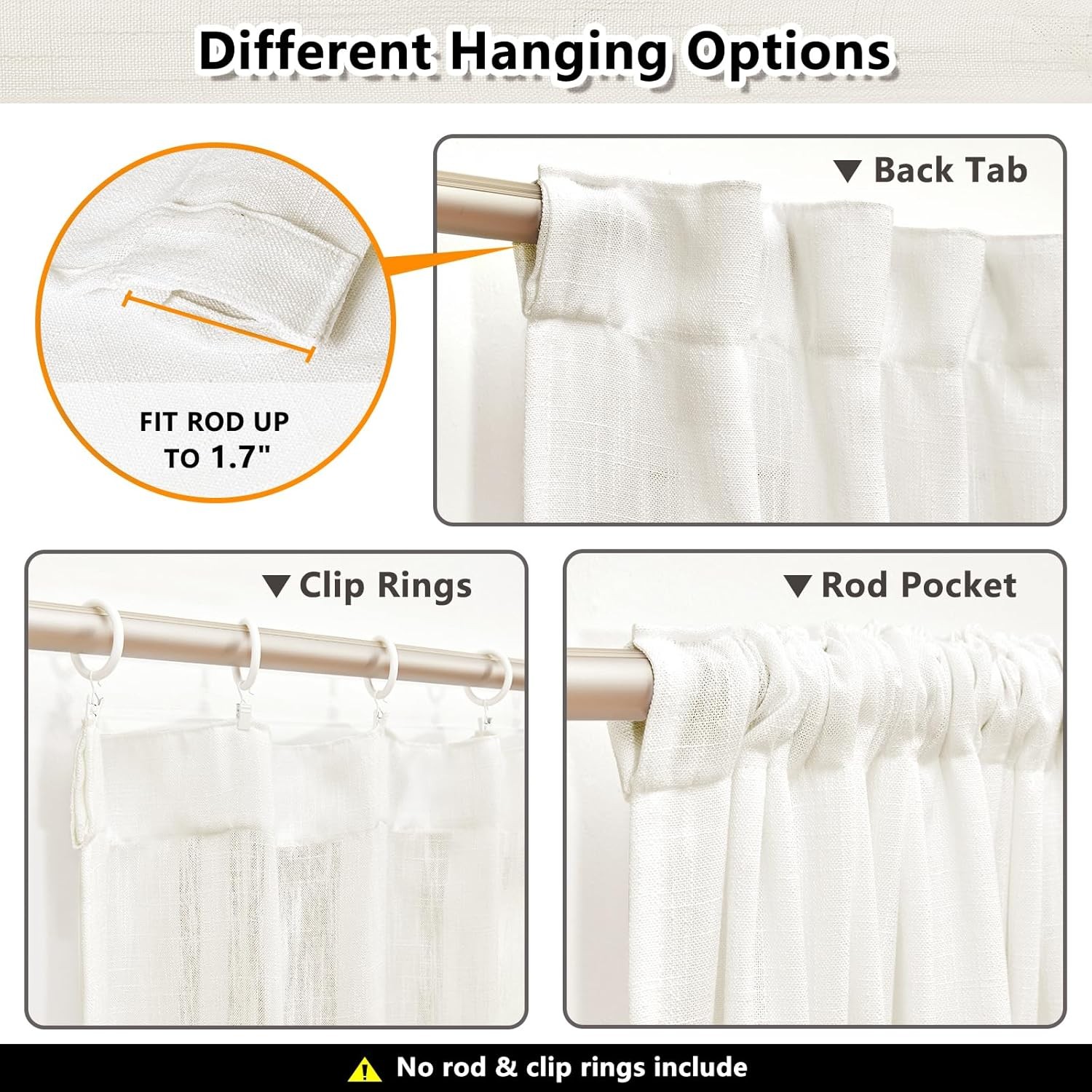 White curtains, semi-transparent soft cotton, with a buckle design at the back.
