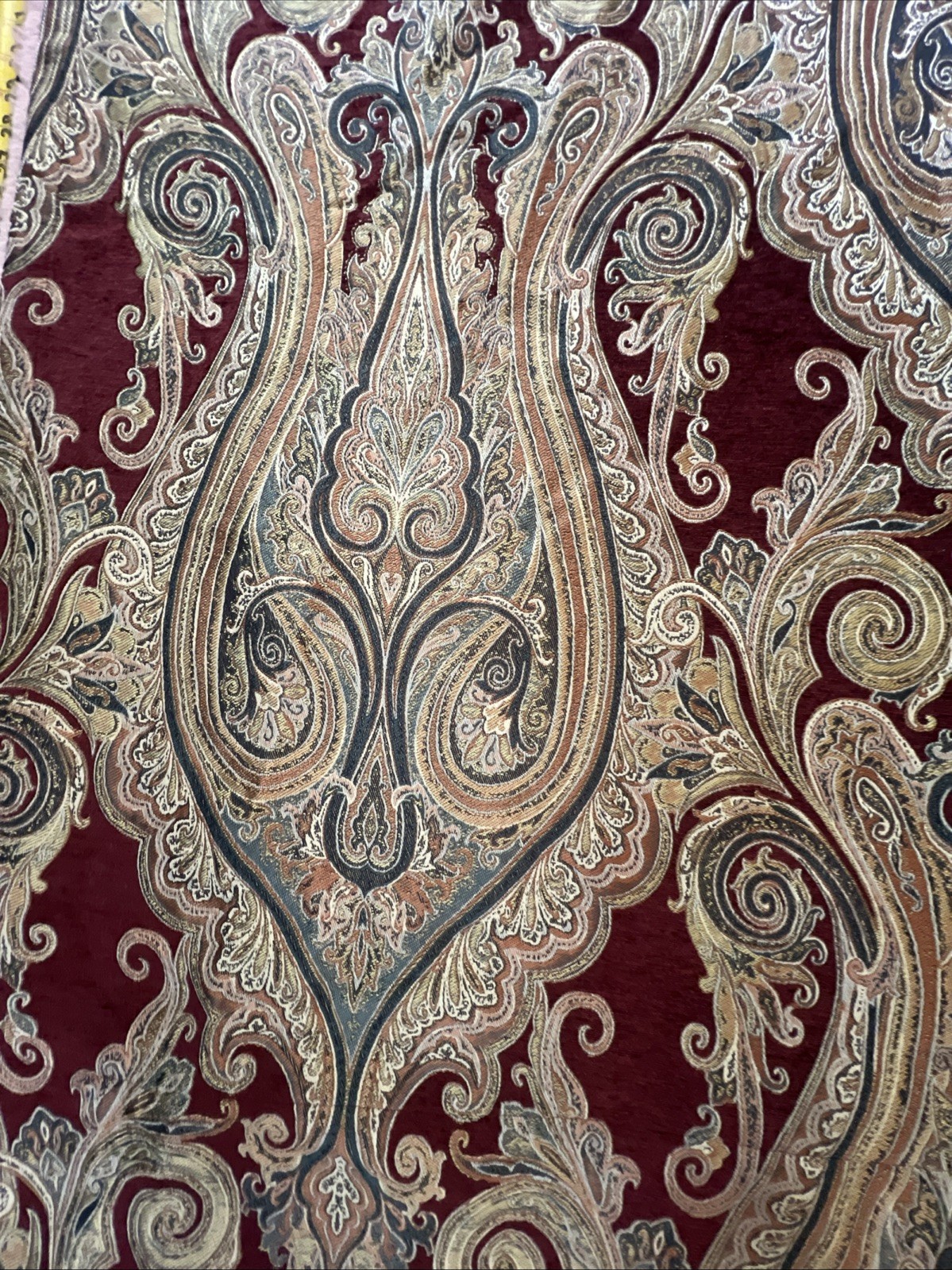 2 J. Queen Curtain Panels Maroon Blue Tan Paisley Swirls 85”x49” Lined Weighted