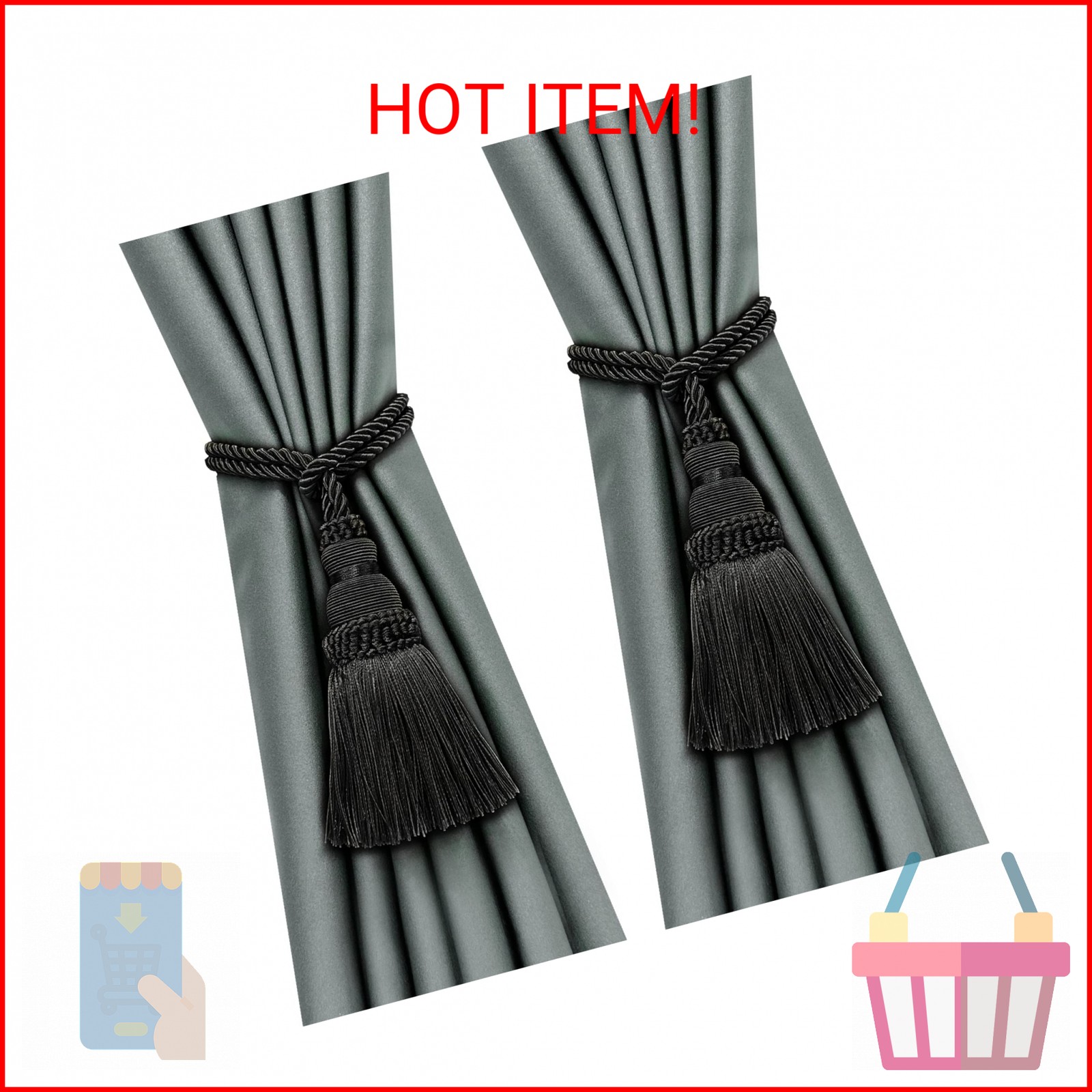 Fenghuangwu 2 Pack Curtain Tie Backs Rope Tassels for Curtains Drape tiebacks Ha