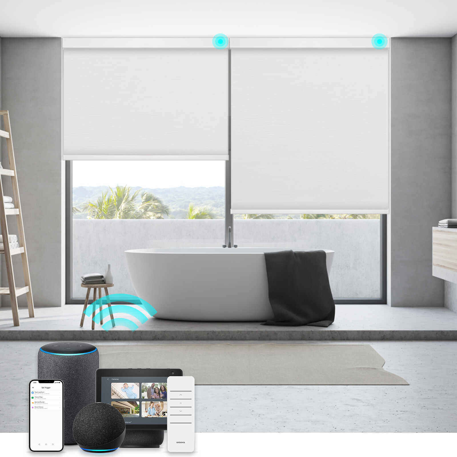 Changshade CUSTOM CUT Smart Blackout Roller Blinds Work with Alexa Phone Control