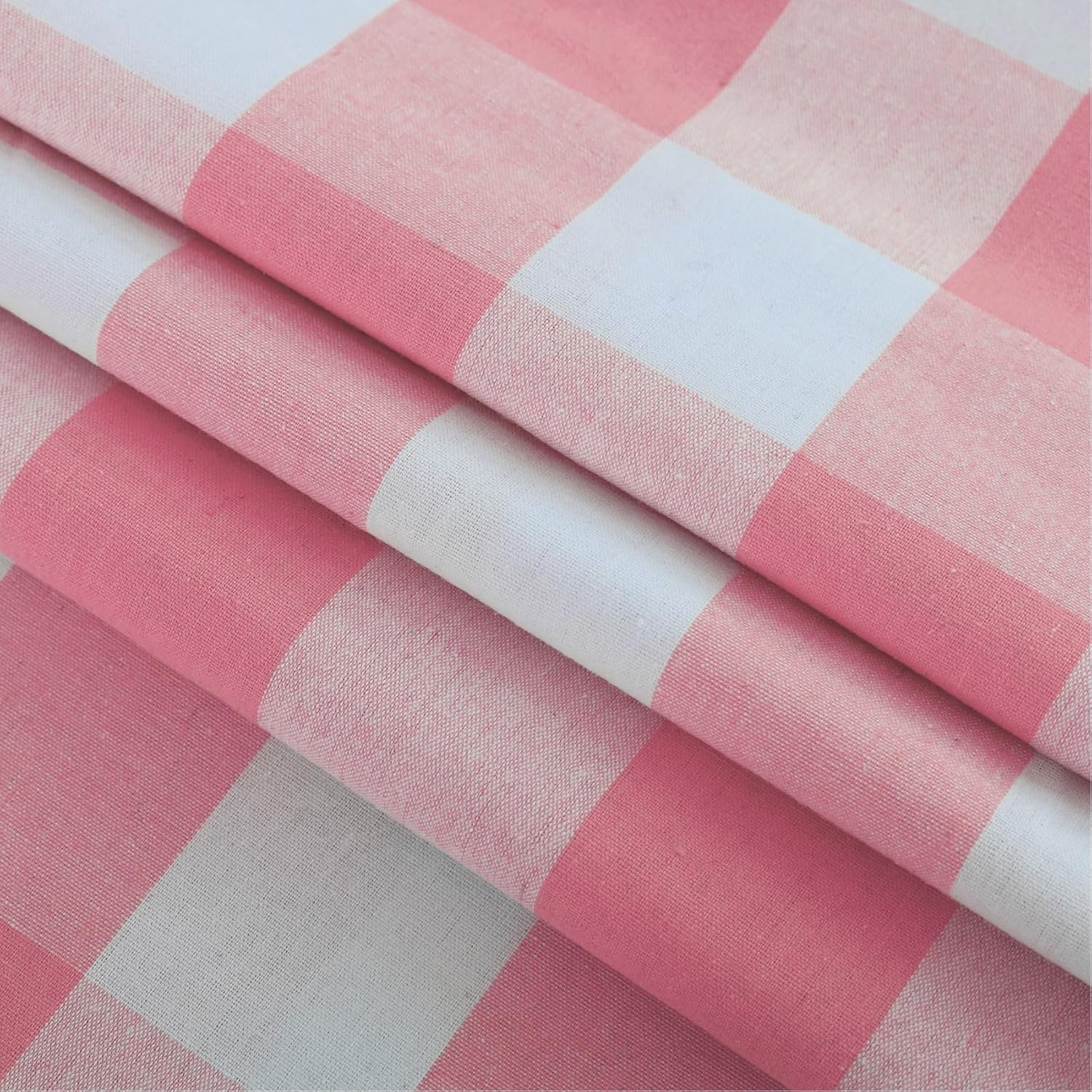 Timeless Pink & White Gingham Window Curtains 84″ with Rod Pocket – 2 Panels