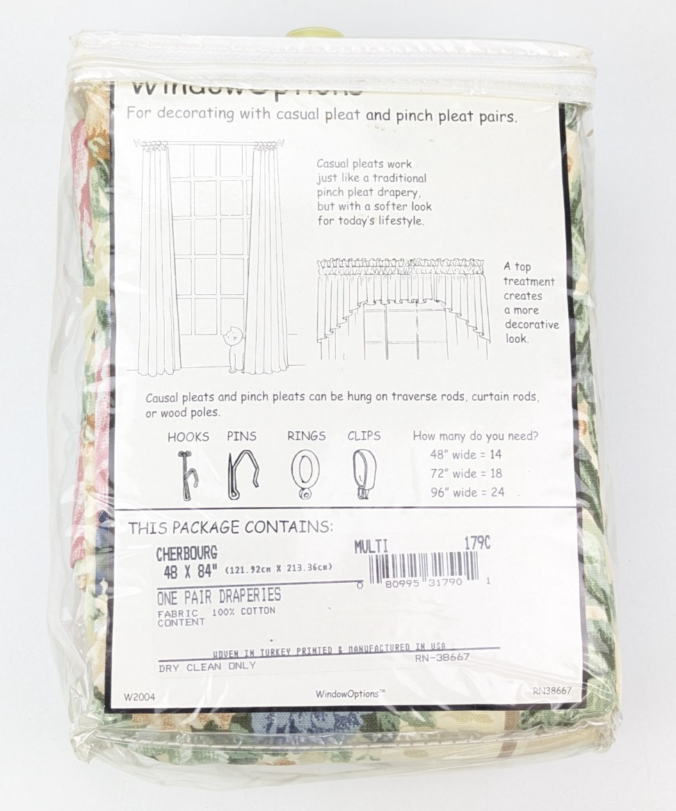 WindowOptions Casual Pleat Pair Cherbourg Pattern 48″x84″ Curtains Floral NOS
