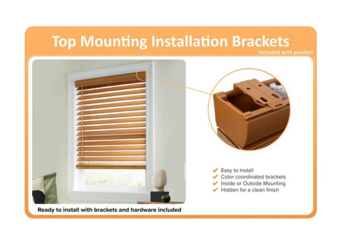 Chestnut Cordless Premium Faux Wood blinds with 2.5 in. Slats Size 26″W x 48L