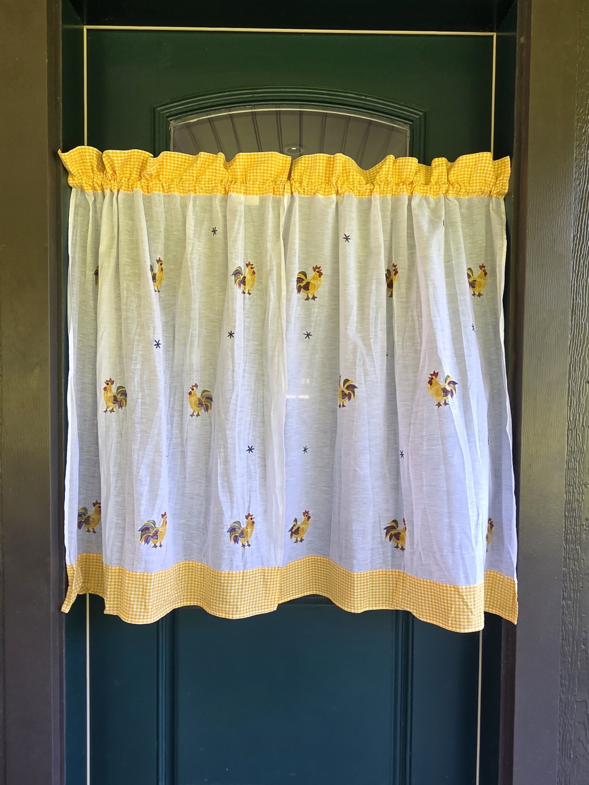 Kitchy Kitchen Yellow Gingham Rooster Star Curtain Panels Sold In Pairs
