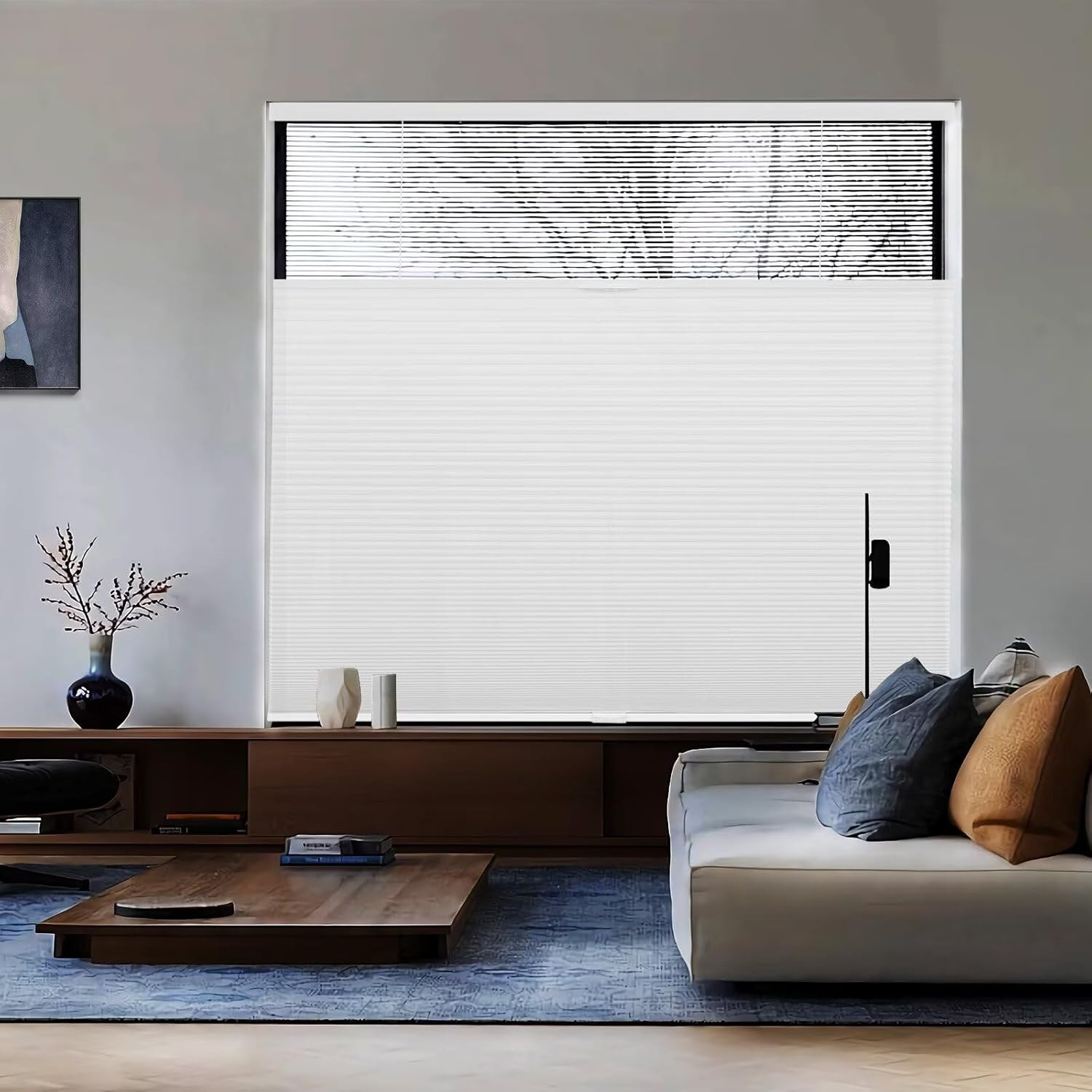 Cordless Top Down Bottom Up Cellular Shades, 35″ W x 72″ H, White