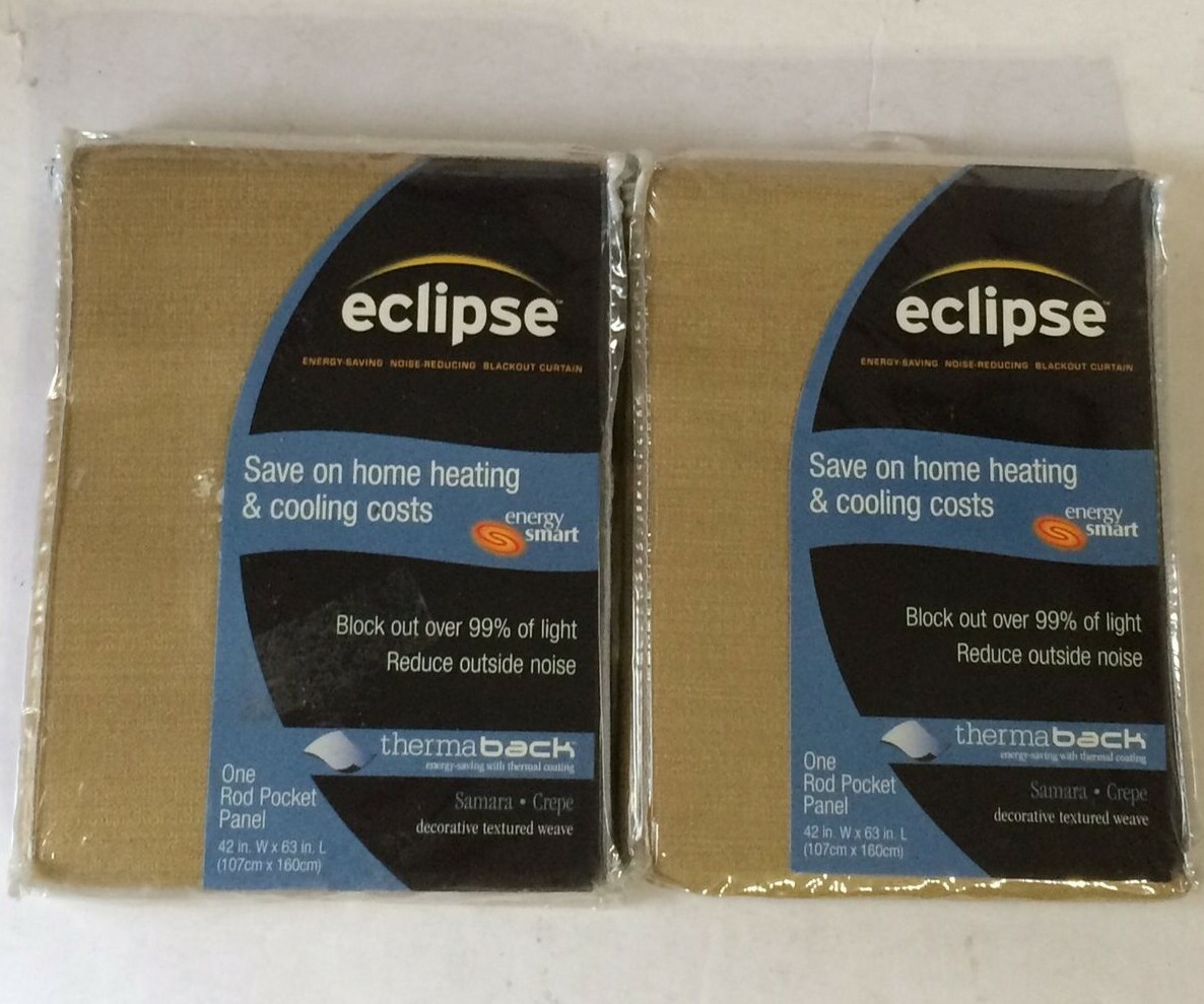 Eclipse Samara Blackout Rod Pocket Curtain Panel, Antique Gold, 42″x63″ SET OF 2