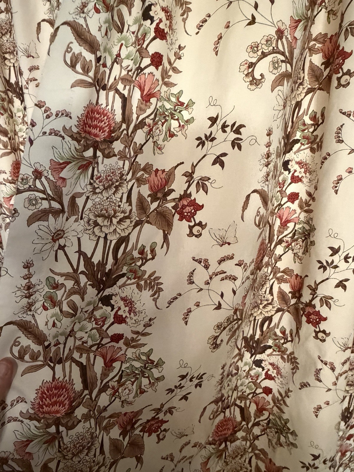 Pair of 2 Botanical Cottage Floral Pinch Pleat Curtain Panels-84”-Handmade