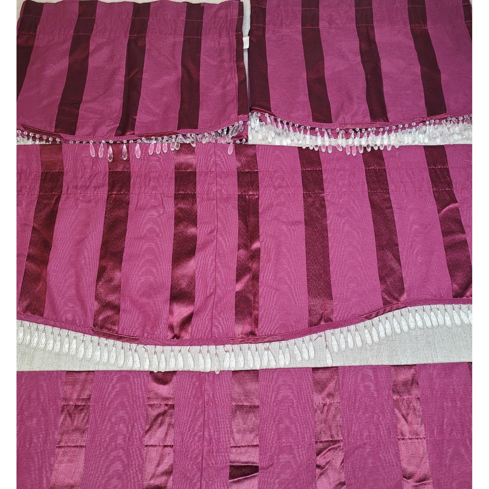4 JCPenney Home Collection Valance Curtains 15×72 Panel Burgundy Striped Beaded