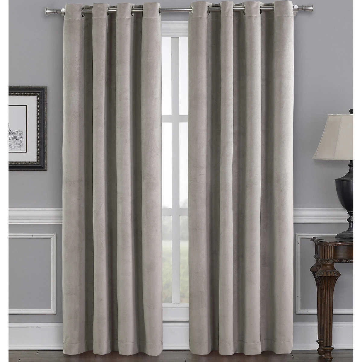 Silk Home Total Blackout Velvet Window Curtain Taupe 84″ Curtain Panel 2-Pack