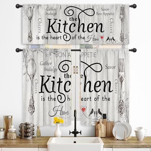 Kitchen Curtains and Valances 3 Piece Set Rod 52″W x 54″L (Pack of 1) A-white