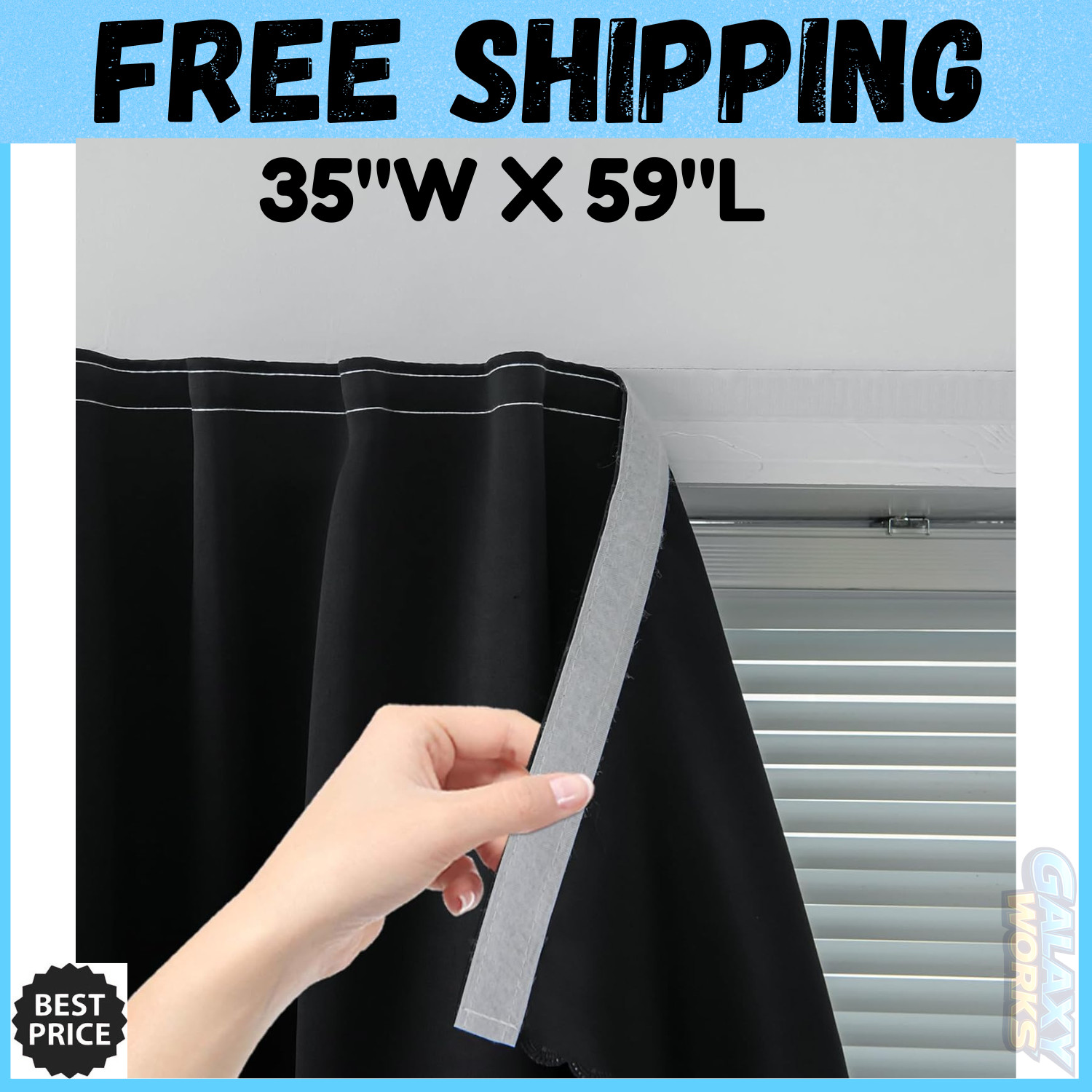 Adhesive Blackout Curtains Self Stick Shades Window 35W X 59L Black 1 Panel….
