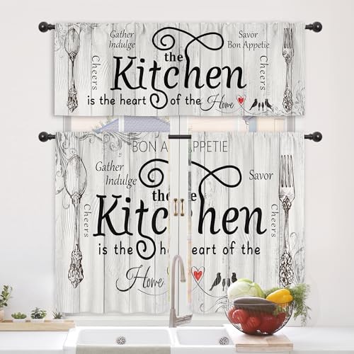 Kitchen Curtains and Valances 3 Piece Set Rod 52″W x 54″L (Pack of 1) A-white