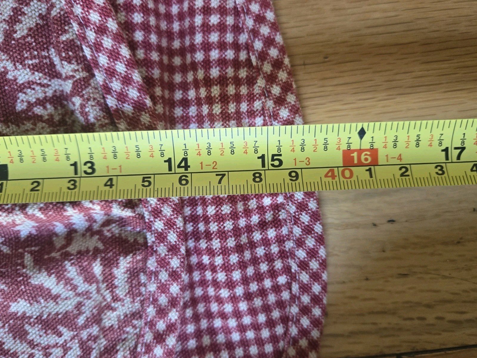 Waverly Red Fernwood Gingham Check Leaves Valance Set 2 Scalloped Edge 15.5×77