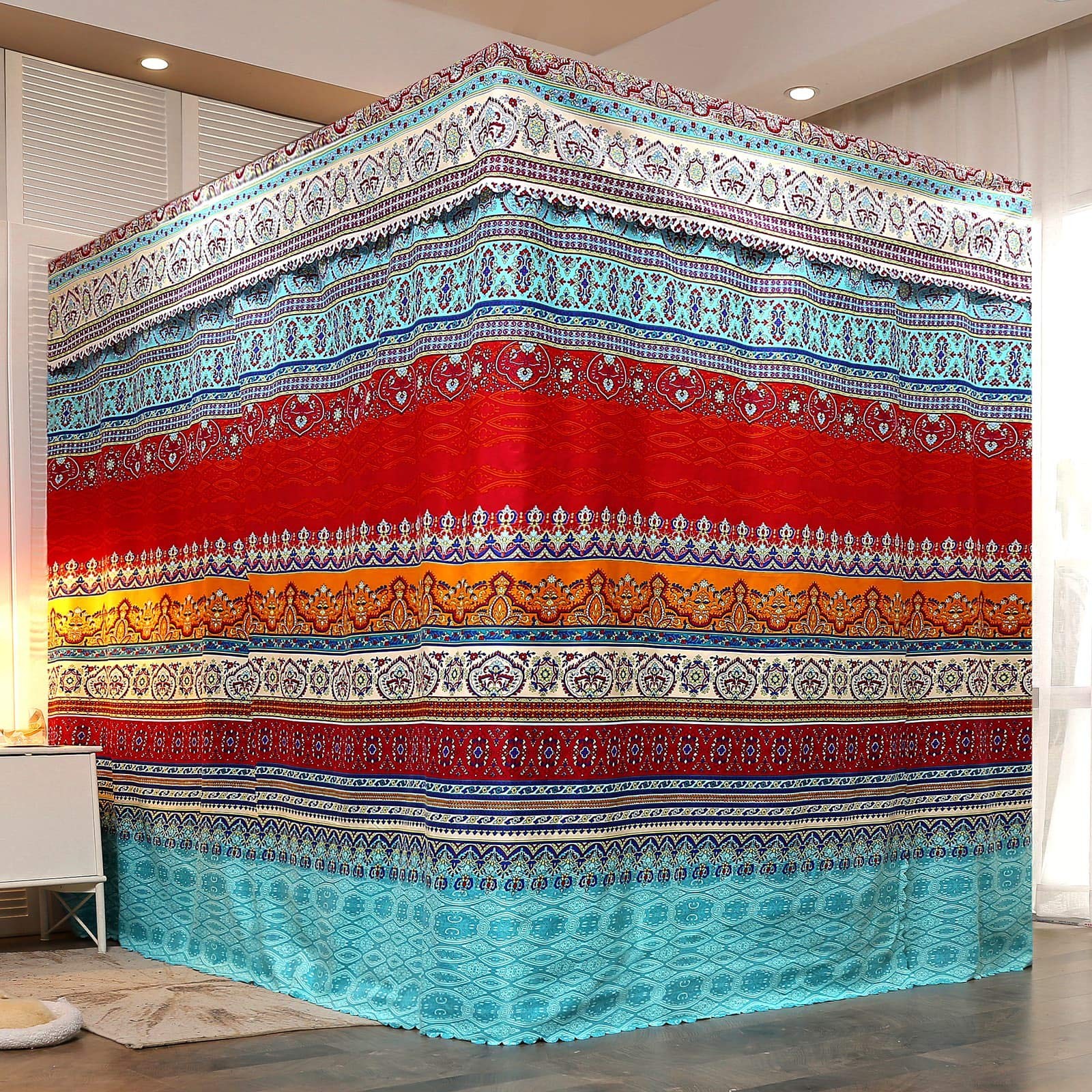 Pangzi Bohemian 4 Corner Post Bed Curtain Canopy Queen, Style-a