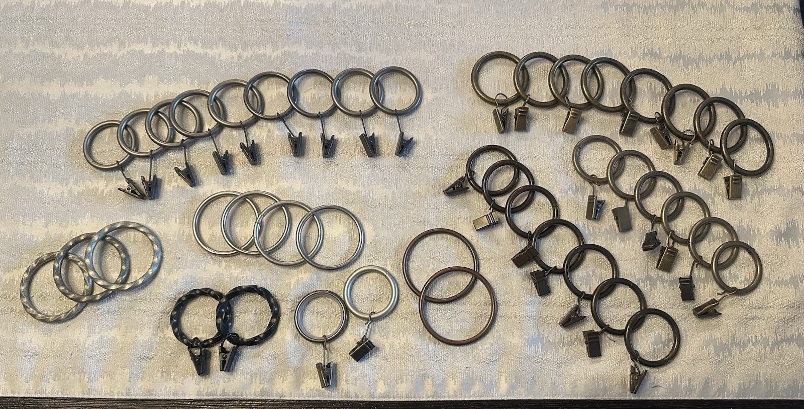 Lot of 43 Metal Curtain Rings Various Sizes & Colors